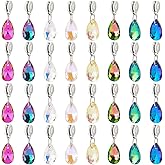 PH PandaHall 32pcs Teardrop Glass Charms, 8 Colors Faceted Waterdrops Charms Crystal Teardrop Pendants Drop Dangle Charm with Large Hole Bail Hanger for Jewelry Necklace Bracelet Making