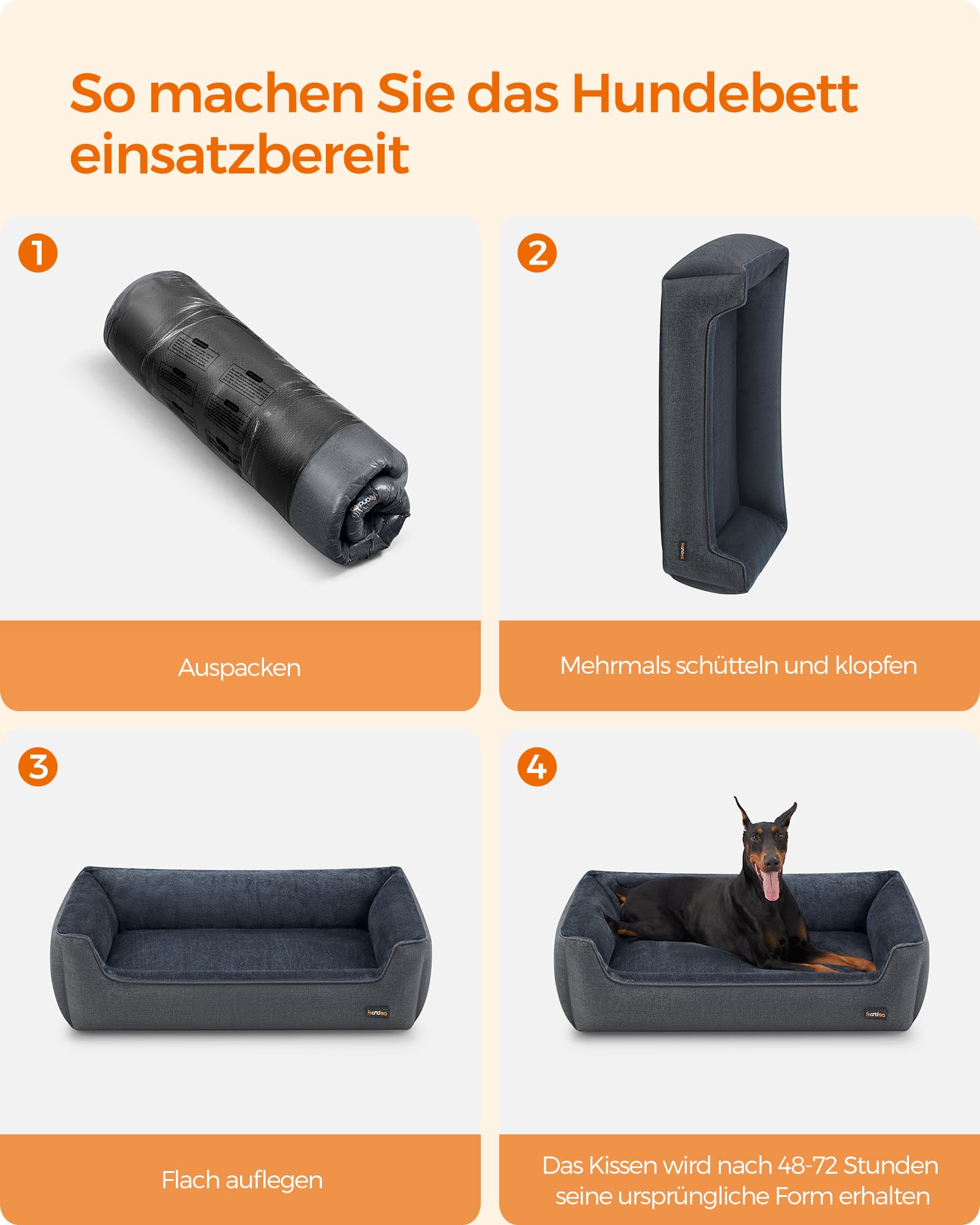 Feandrea Hundebett, Hundekissen in Leinenoptik, Hundekorb, erhöhte Ränder, rutschfeste Unterseite, Bezug abnehmbar waschbar, XXL, für extra große Hunde, 120 x 90 x 30 cm, dunkelgrau PGW013G01 8