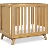 DaVinci Otto 3-in-1 Convertible Mini Baby Crib w/ 4" Mattress - Honey | GREENGUARD Gold Certified Mini Crib Convertible to Toddler Bed &amp; Daybed - Easy to Assemble - 4 Adjustable Mattress Heights