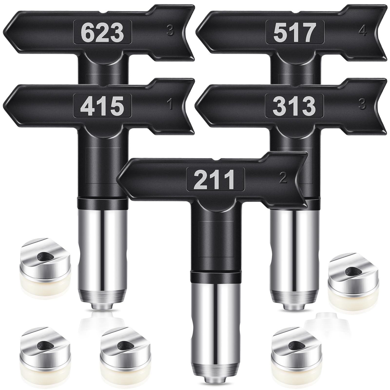 Photo 1 of Moxweyeni 5 Pcs Spray Tips Reversible Spray Nozzles for Airless Paint Sprayer Tips Guns and Spraying Machine for Homes Buildings Garden Decks Fences(211, 313, 415, 517, 623)
