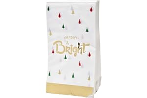 GIFT BOUTIQUE 100 Christmas Guest Napkins 3 Ply Disposable Paper Holiday Guest Merry and Bright Gold Foil Christmas Trees Red Green Gold