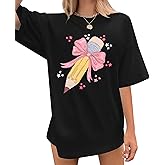 Teacher Shirts Women Bow Pencil Graphic Tee Back to School Teaching Life Shirt Teacher Appreciation Gifts Tops