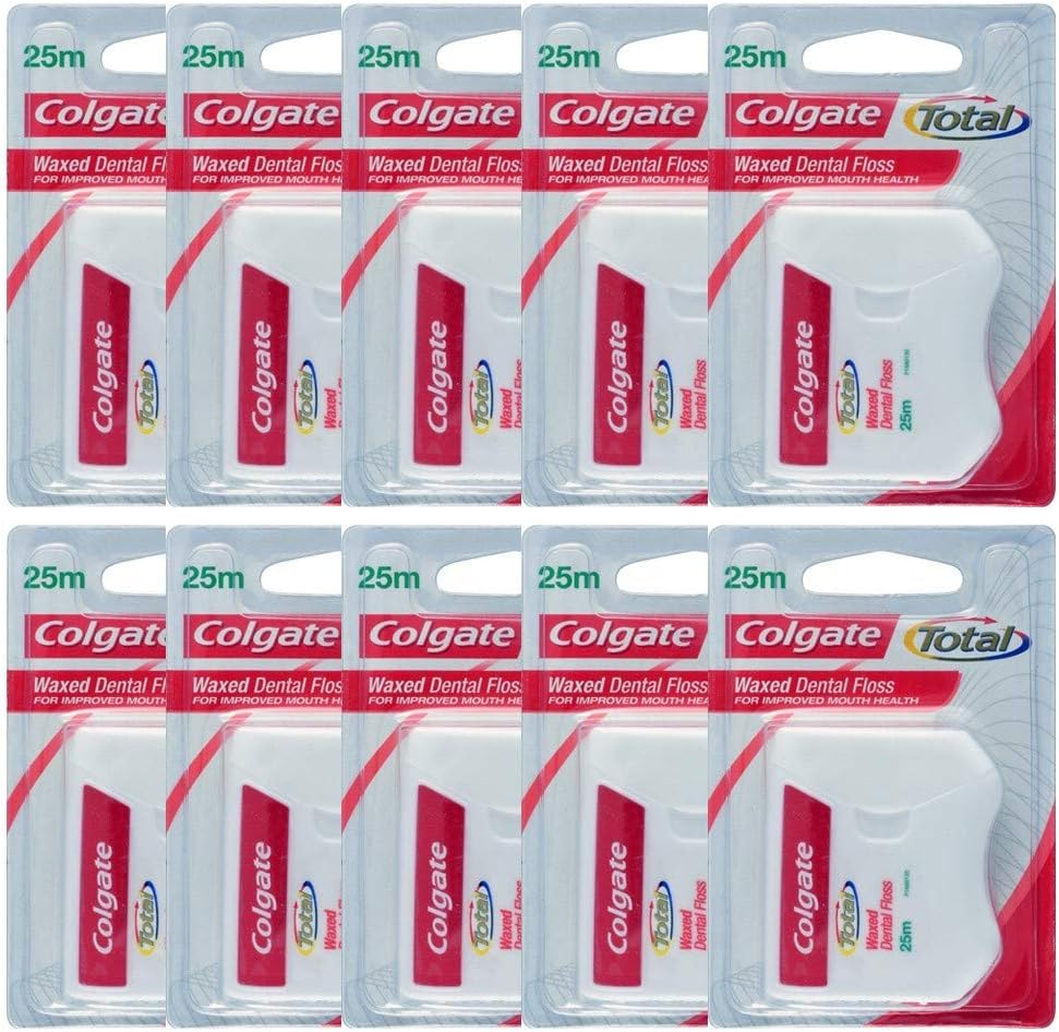 Colgate Total Pro Gum Health Interdental Floss 25m - Waxed tooth floss - Improves gum health - Pack of 10