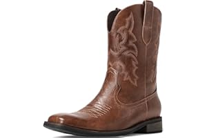 Suokdil Cowboy Boots for Men - Men's Western Boots With Embroidered, Slip Resistant Square Toe Chunky Heel Ankle Boots, Durable and Fashionable Retro Classic Short Boots For Spring Fall