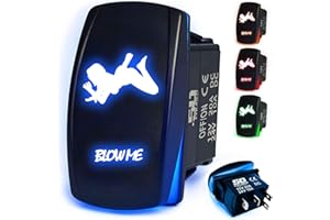 50 Caliber Racing Rocker Switch On/Off Blue Blow Me 20amp 12volt 24volt 3 pin Waterproof 1yr Warranty