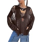 Verdusa Women's Hollow Out Crochet Sweaters Top Long Sleeve Ripped Knit Top Gothic Clothes Concert Outfits Fall Clothes