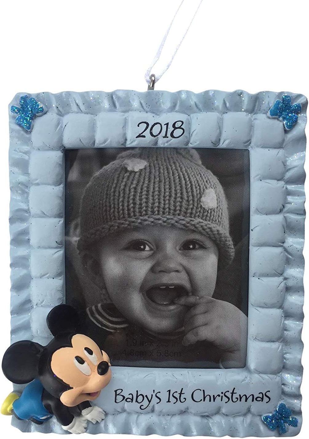 2018 Hallmark Disney Mickey Mouse Baby's First Christmas Photo Frame Christmas Tree Ornament