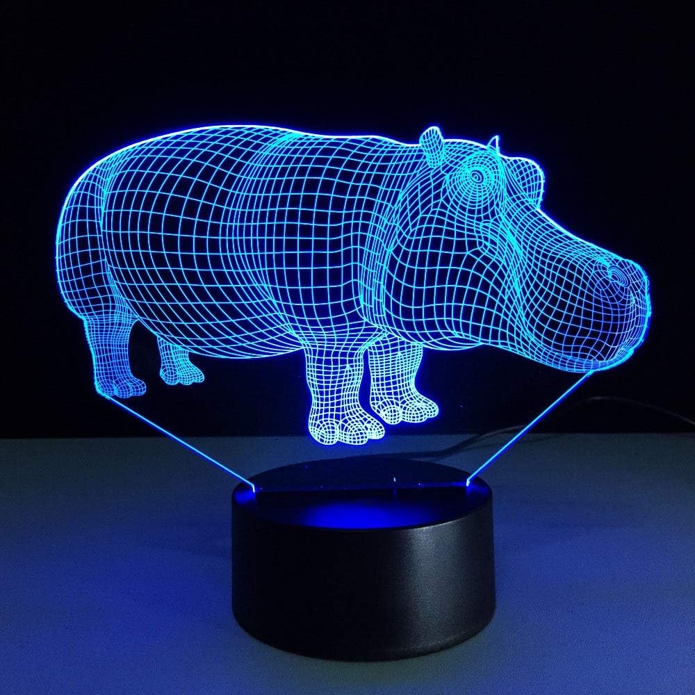 Tianyifengg 3D-LED-7 color-remote control-night light-creative colorful rhinoceros modeling lead family lighting atmosphere table lamp holiday lighting decorative bed head