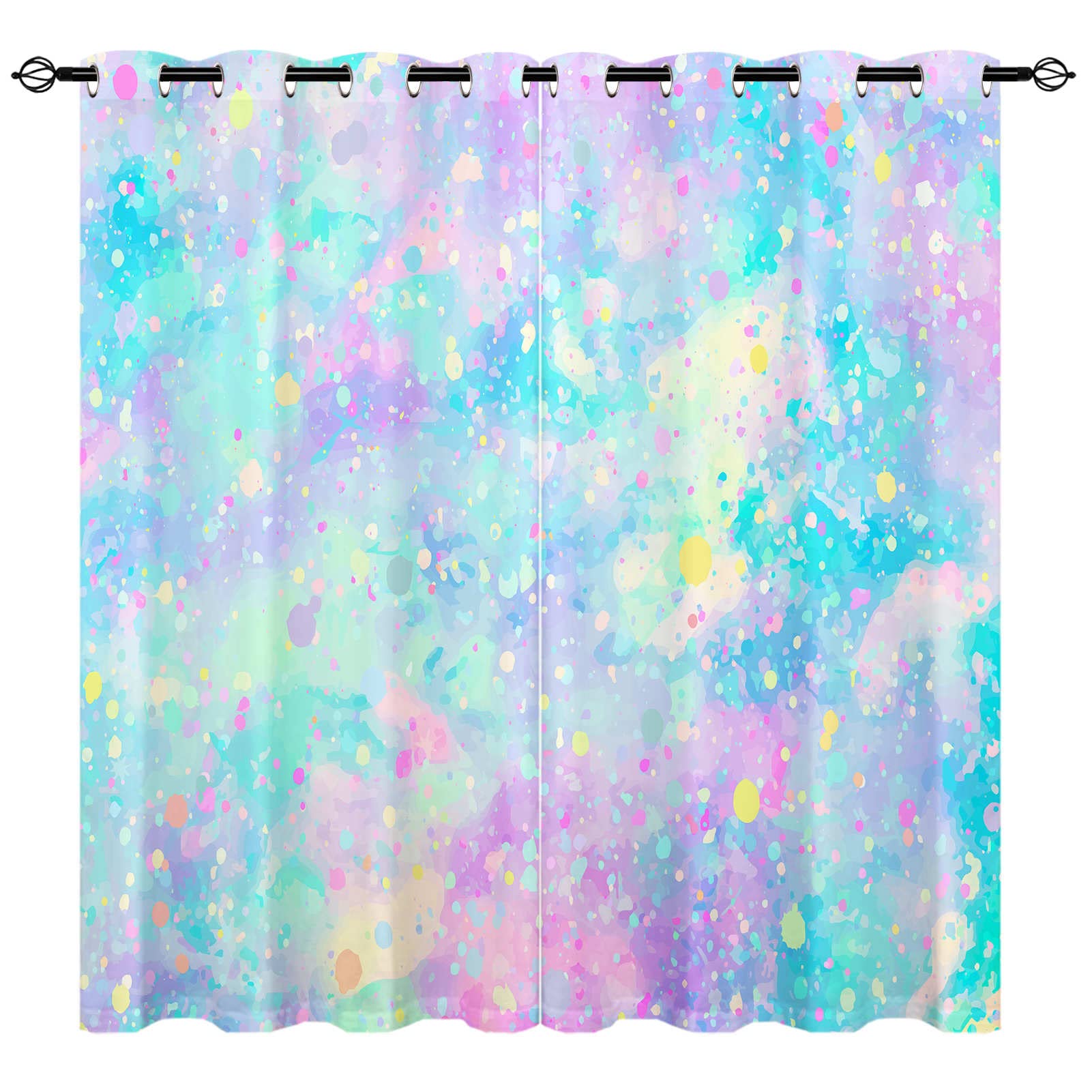 YUANZU Rainbow Mesh Curtains - Kids Fantasy Gradient Backdrop with Splash Print Pattern Eyelet Blackout Thermal Insulated Room Darkening Window Drapes for Boys Girls Bedroom 2 Panels W117cm x D183cm
