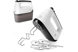 Moss & Stone White Hand Mixer With Snap-On Storage Case, 6 Speed Hand Mixer Electric, 250w Power handheld Mixer for Baking Ca