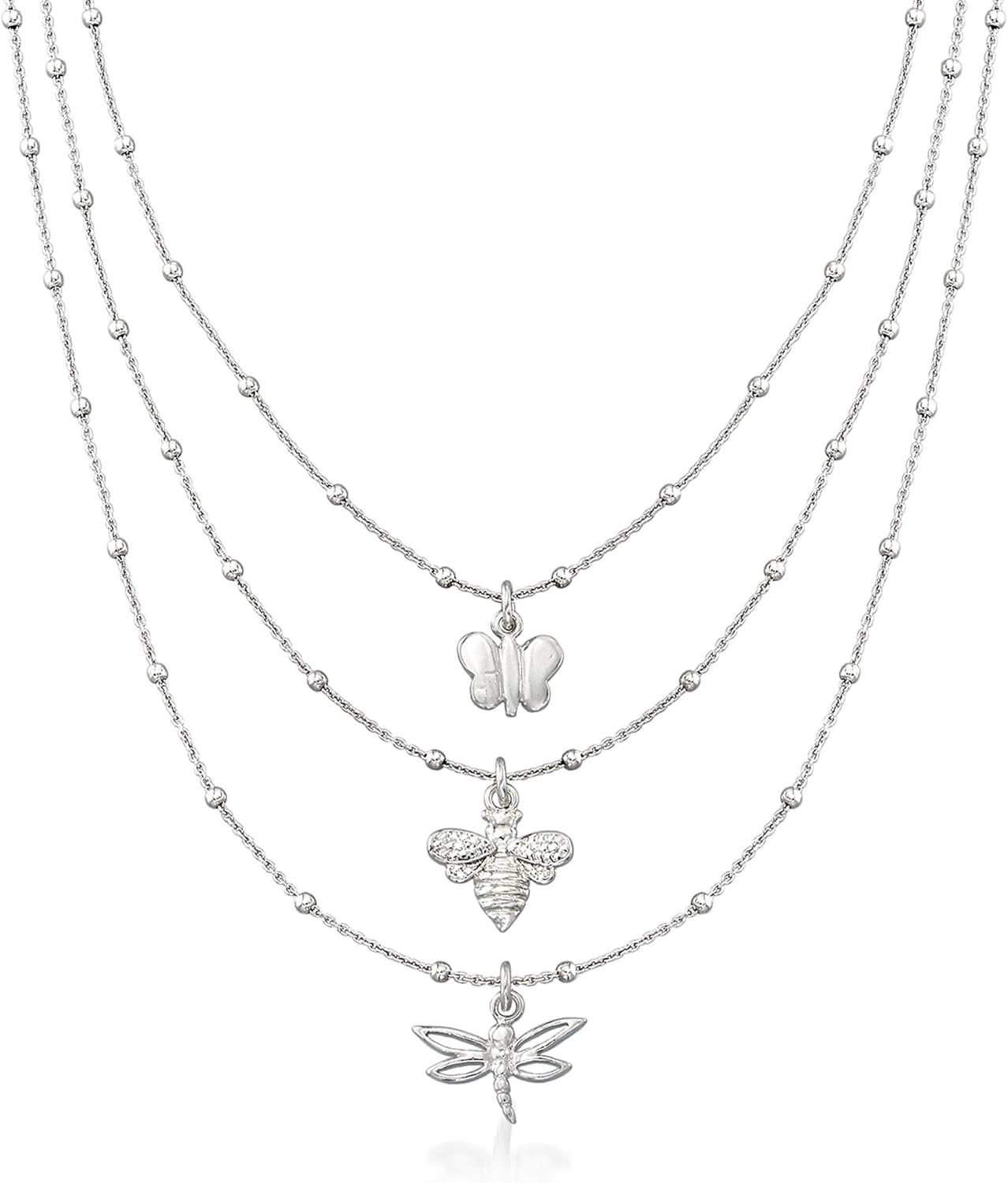 Download Amazon Com Ross Simons Italian Butterfly Bee And Dragonfly 3 Strand Layered Necklace In Sterling Silver 16 Inches Jewelry