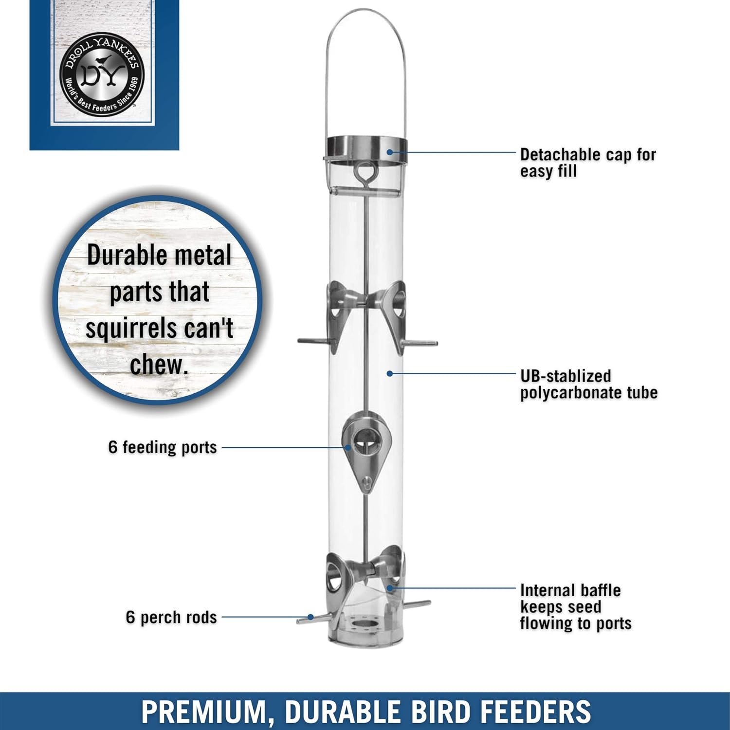 Droll Yankees A-6RP Classic Ring Pull Sunflower Seed Bird Feeder, Hanging Tube Feede, 16-Inch : Pet Bird Feeders : Garden & Outdoor