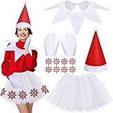 Clovilet 13 Pcs Christmas Elf Costume for Women Red and White Female Elf Accessories for Halloween Christmas Party Accessories