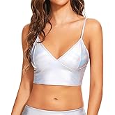 Vinaderhom Women's Metallic Crop Top Shiny Rave Bra for Dance Festivals Costumes