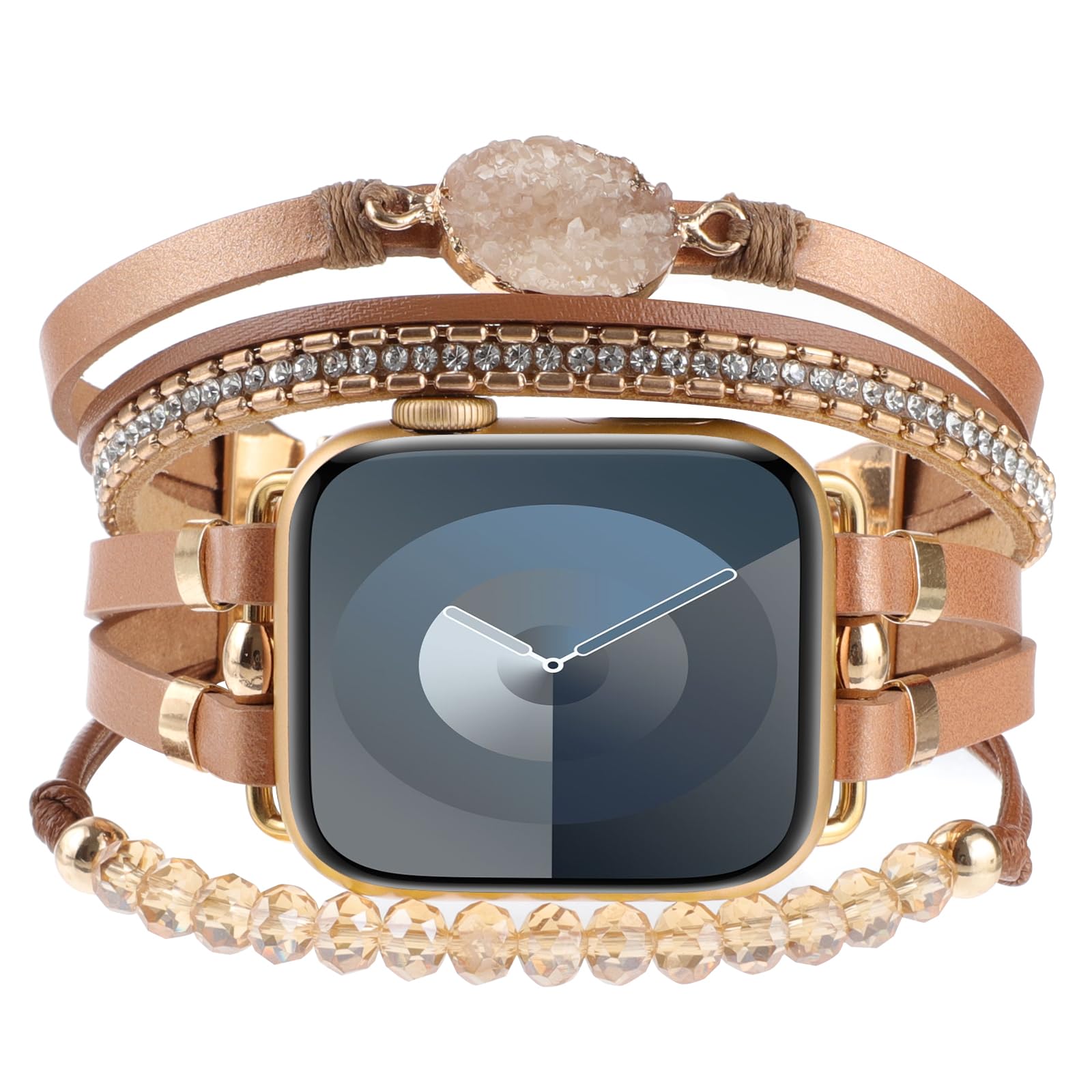 WONMILLE Posh Leather Bands Compatible with Apple Watch 41mm 40mm 38mm 45mm 44mm 42mm 49mm Women, Boho Bracelets Jewelry Multilayer Wrap Strap for iwatch Series Ultra 10 9 8 7 6 5 4 3 2 1 SE