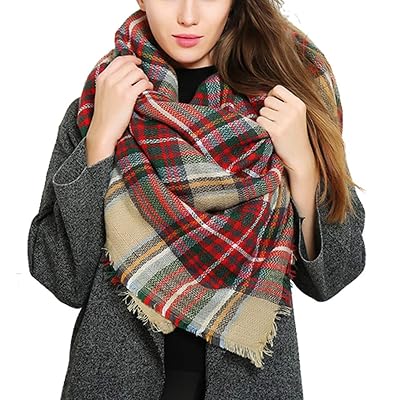 Womens Plaid Blanket Thick Winter Scarf Fashion Tartan Wrap Oversized Shawl Cape