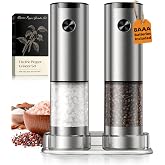 Electric Salt and Pepper Grinder Set, Battery Automatic Salt and Pepper Shaker with Adjustable Coarseness, Large Capacity Pep