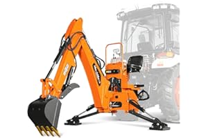 MechMaxx 9' Tractor Backhoe Attachment with Hydraulic Thumb, 15" Bucket, Self-Contained Pump, for 25-100 HP, Cat. 1&2 Tractor, Model BH860