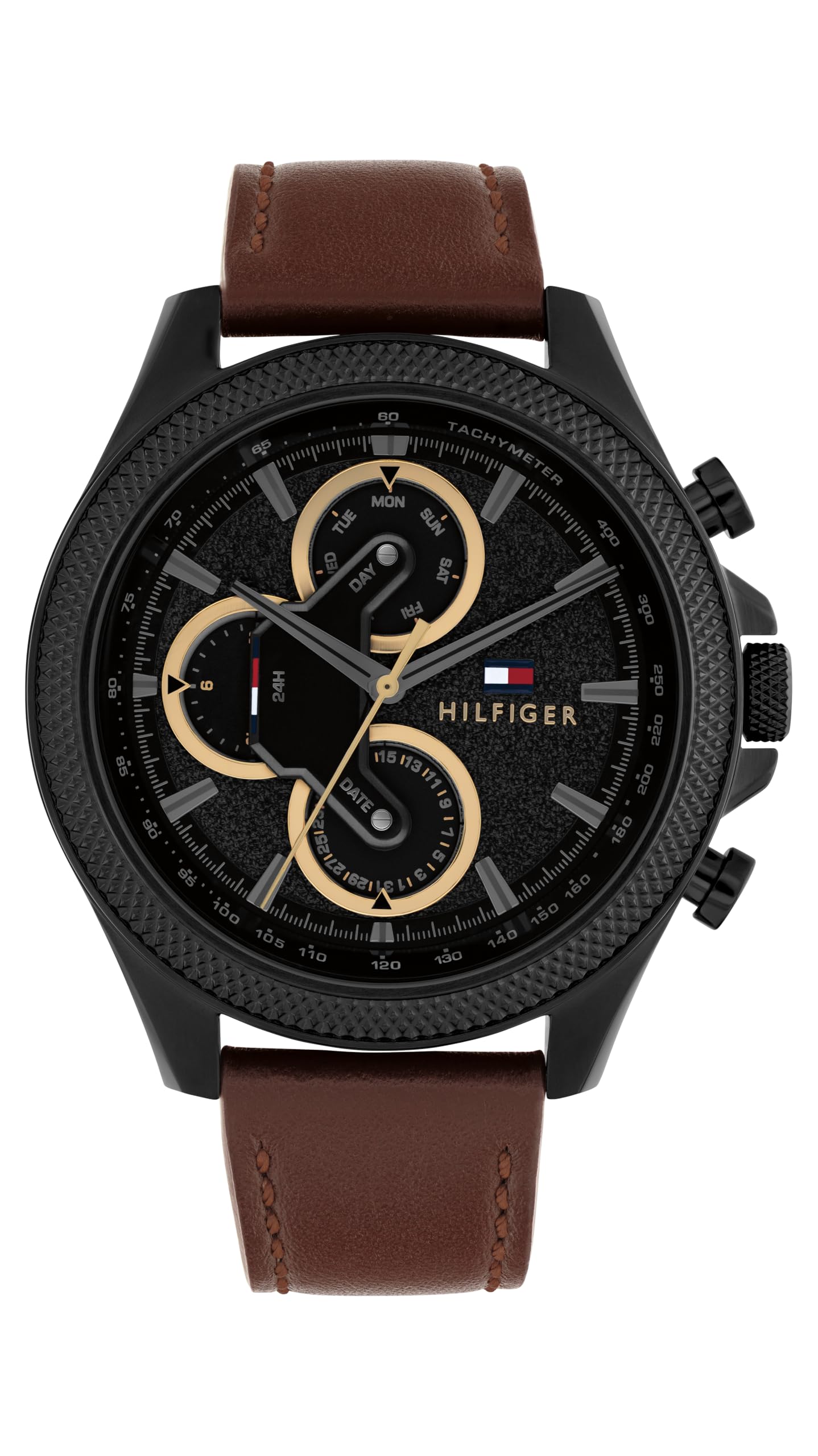 Tommy Hilfiger Men’s Multifunction Quartz Watch, Leather Strap, Water Resistant 5 ATM, Elegant and Modern Timepiece, Gift for Him, 46mm