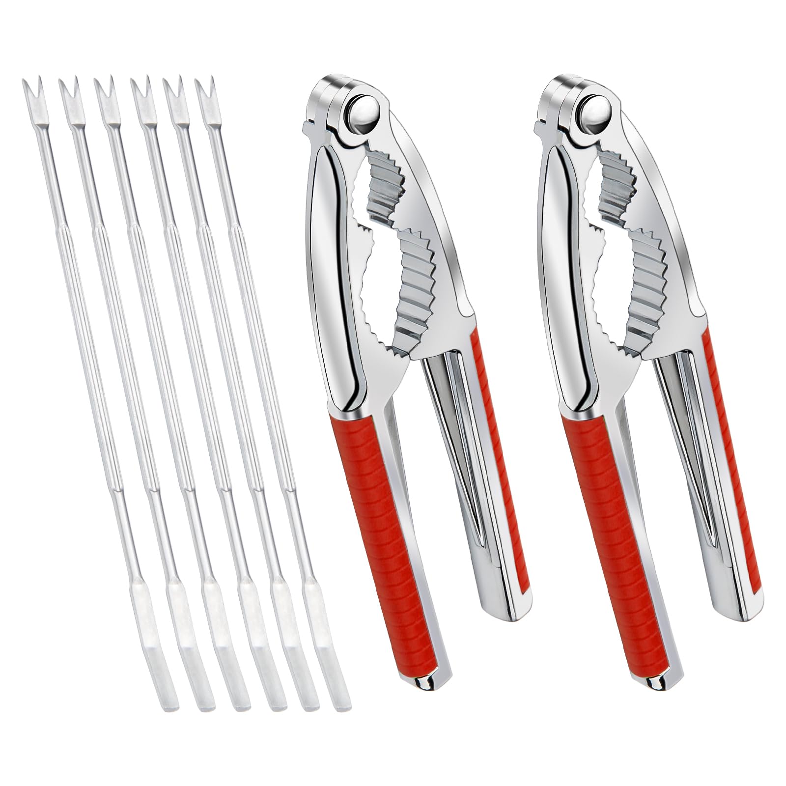 Windspeed 2+6PCS Nut Crackers and Picks, Heavy Duty Nut Cracker for All Walnut with Non-Slip Handle, 2PCS Pecan Cracking Tool / 6PCS Forks (Red)
