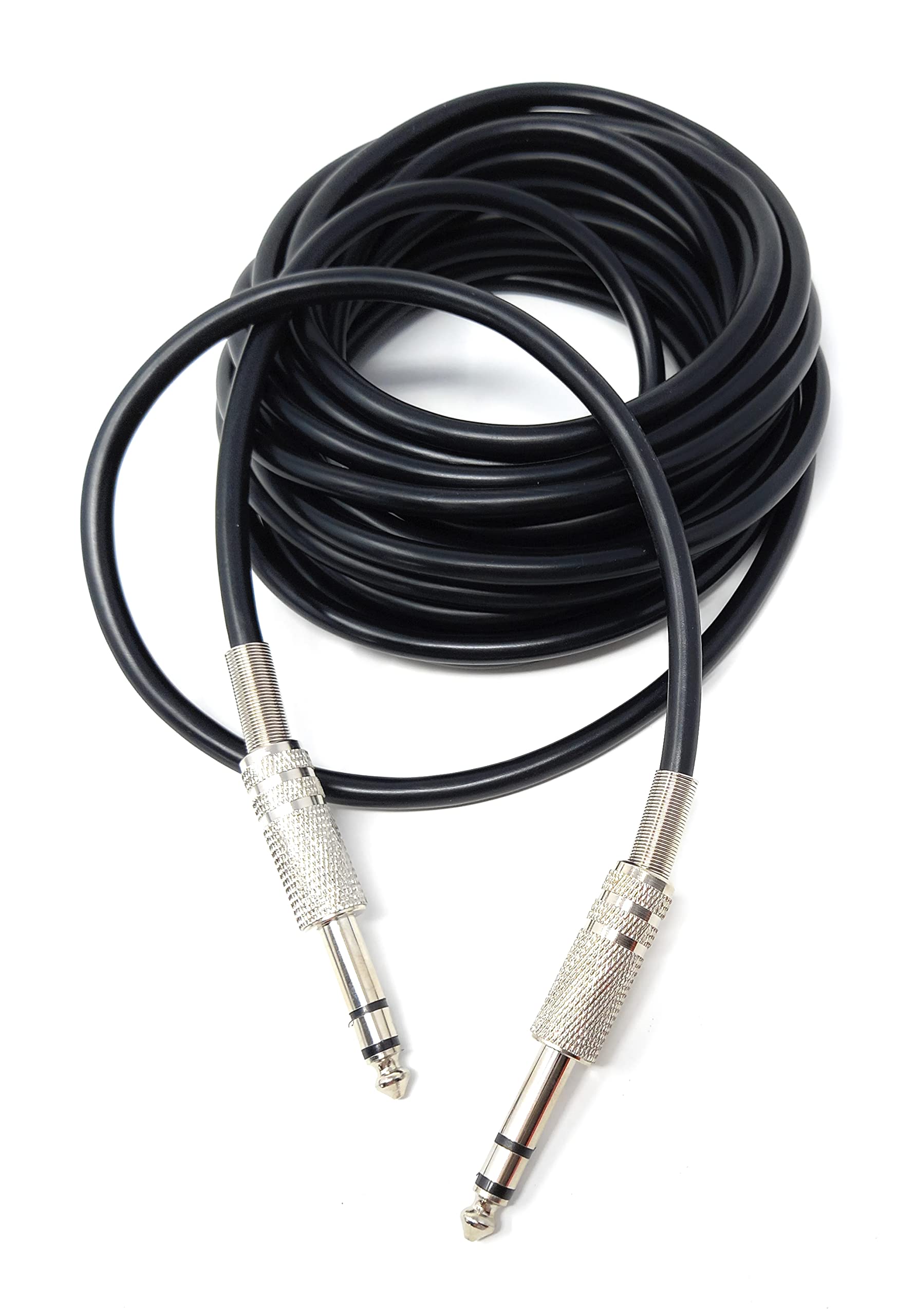 DRUT 6m 6.35mm Male to 6.35mm Male Stereo Audio Cable 1/4" TRS Connectors For Professional Music Instruments & Home Audio 20ft Black Nickel Connectors