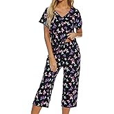 ENJOYNIGHT Womens Pajama Sets Cotton Summer Pjs Tops with Capri Pants Sleepwear