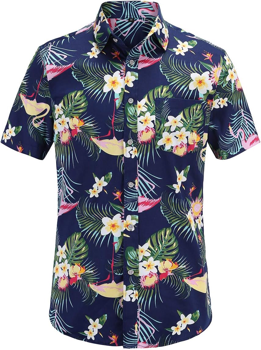JEETOO Men's Hawaiian Style Short Sleeve Summer Casual Shirt