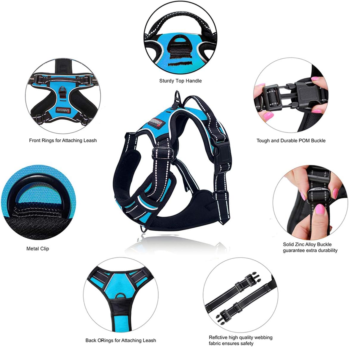 BARKBAY No Pull Dog Harness Front Clip Heavy Duty Reflective Easy Control Handle for Large Dog Walking(Blue,L) - Image 5