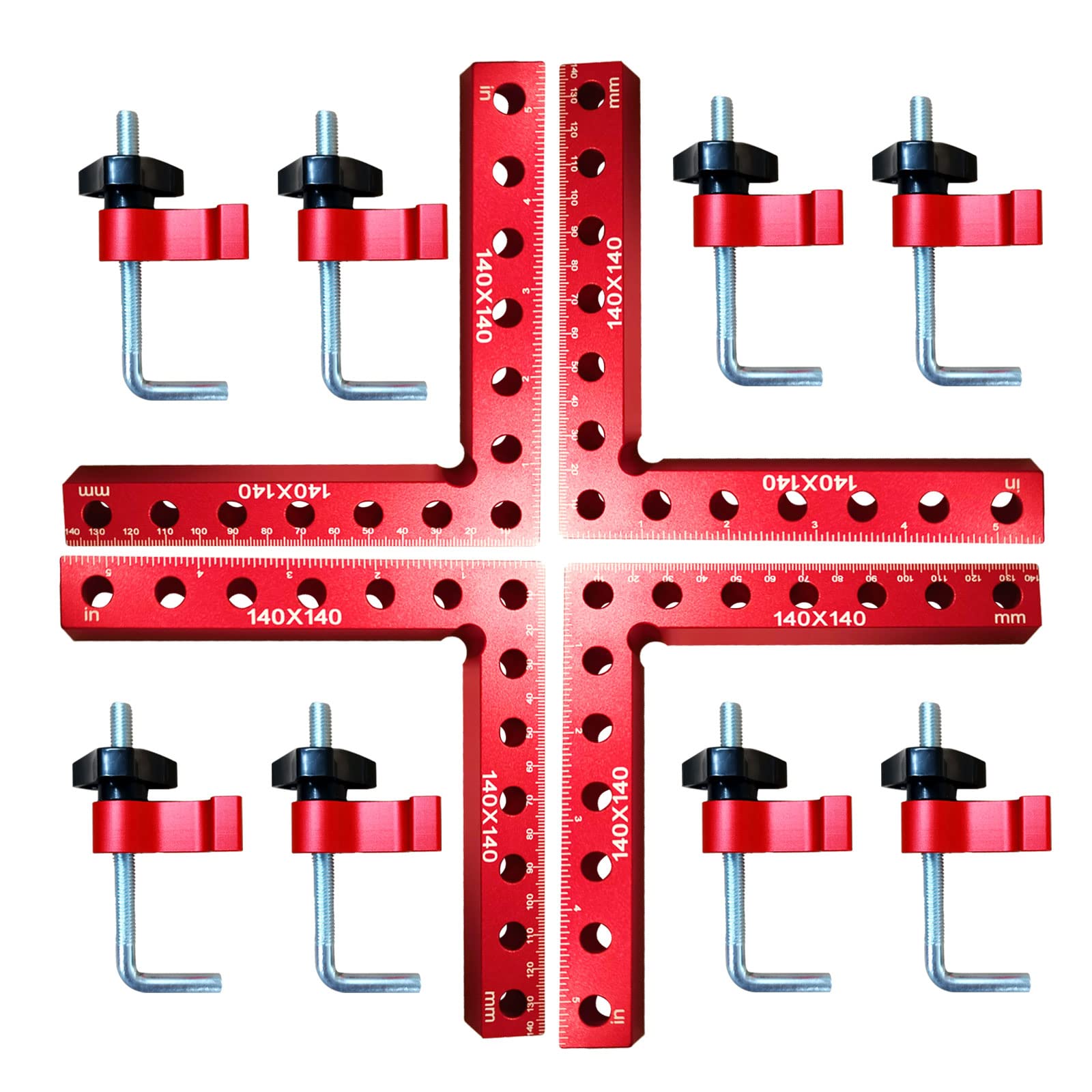 90 Degree Positioning Square, L-Type Right Angle Clamps, 14 x 14cm Aluminum Alloy Corner Clamp Woodworking Carpenter Clamping Tool for Picture Frames, Boxes, Cabinets (4,7 Hole)
