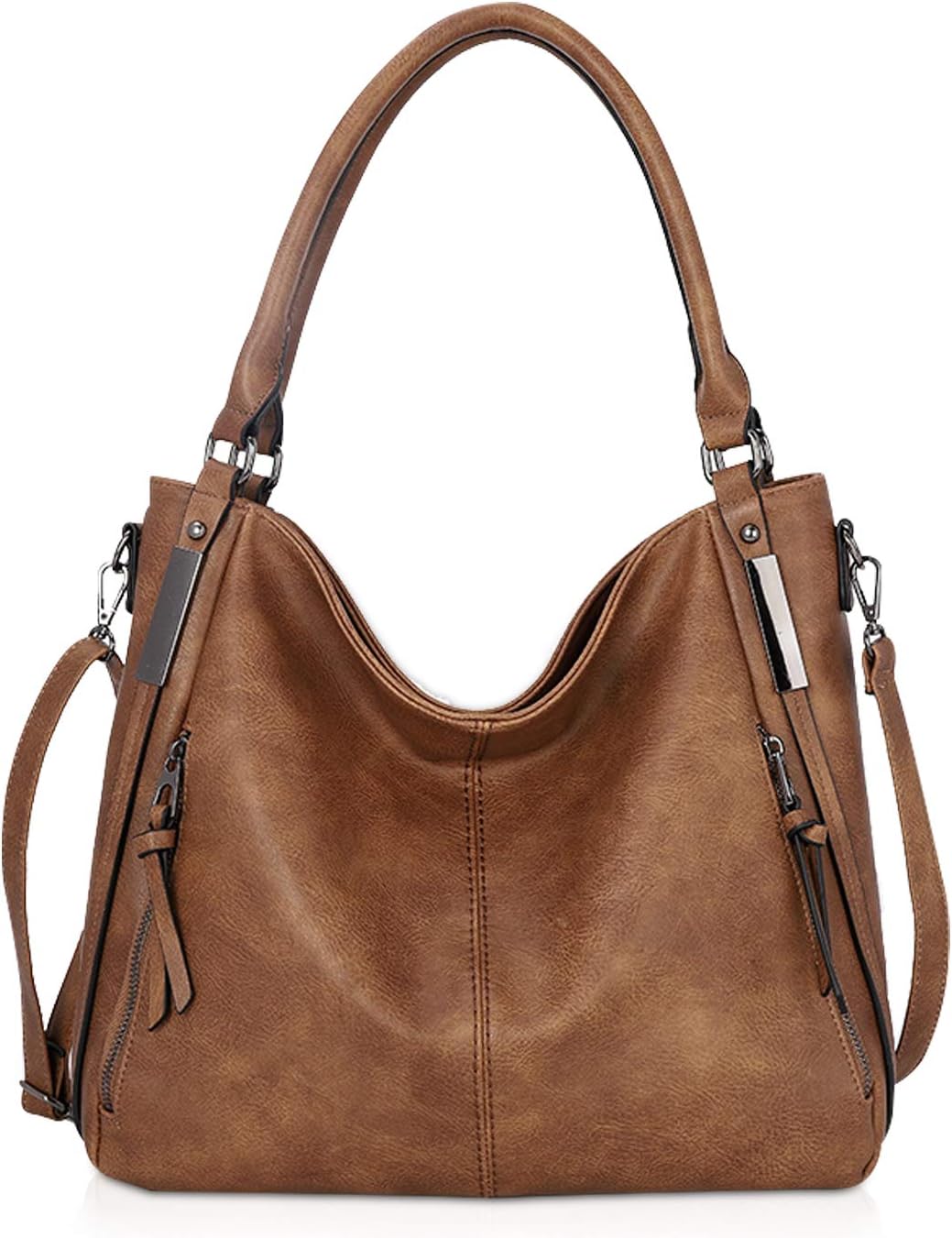 NICOLE & DORIS Fashion Hobo Bag Soft Leather Handbags for Women Shoulder Bag Multiple Pocket Tote Bag Large Crossbody Bags for Work School Travel Brown