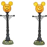 Department 56 Disney Village Halloween Accessories Pumpkintown Mickey Mouse Street Lights Lit Figurine Set, 4.625 Inch, Multi