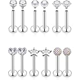 Kridzisw 16G Lip Labret Medusa Rings Studs Internally Threaded 316L Surgical Steel Snake Bite Lip Rings Flat Back Catilage Tragus Helix Daith Earrings Piercings Jewelry for Women Men 8mm