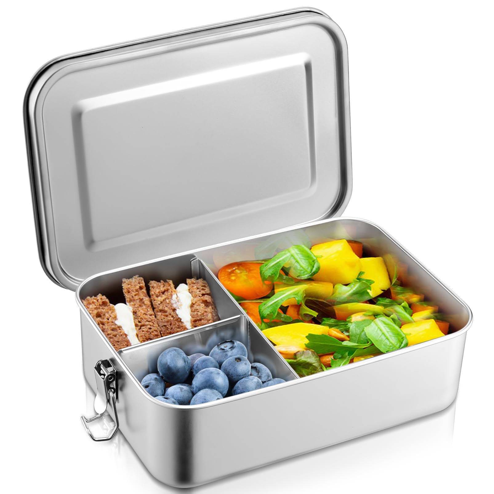 Photo 1 of TeamFar Stainless Steel Bento Box, 47oz/1400ML Large Bento Lunch Container for Adults/Kids, Lunchbox with Removable Divider for School/Work/Travel, for Meal/Fruit/Snack, Leak-Proof & Dishwasher Safe