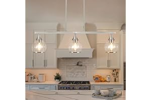 Zoaklighen Island Light for Kitchen, 3-Light Brushed Nickel Island Pendant Lighting with Clear Round Glass Shades for Dining Table, Living Room