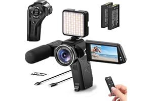 Yatao 8K Video Camcorder - 75MP Vlogging Camera with Dual View Recording, WiFi, 16X Zoom, Handheld Design, 270° Flip Screen. Includes 64GB Card, Microphone, Fill Light & Remote Control