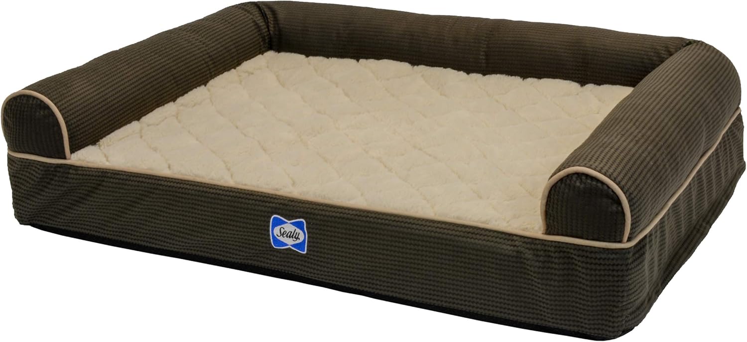 Sealy Dog Bed Sealy Ultra Plush Sofa-Style Bolster Dog Bed Brown, Small - Orthopedic Foam Pet Bed with Machine Washable Plush Cover, Small (20" x 25") (SealyOCB2520B) : Pet Supplies