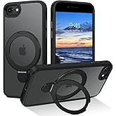 DUEDUE for iPhone SE 2022 Case Magnetic, iPhone SE 2020 Cover, iPhone 7/8 Case with Stand[Compatible with Magsafe], Translucent Matte Cover Kickstand Phone Cases for iPhone SE/8/7, Black