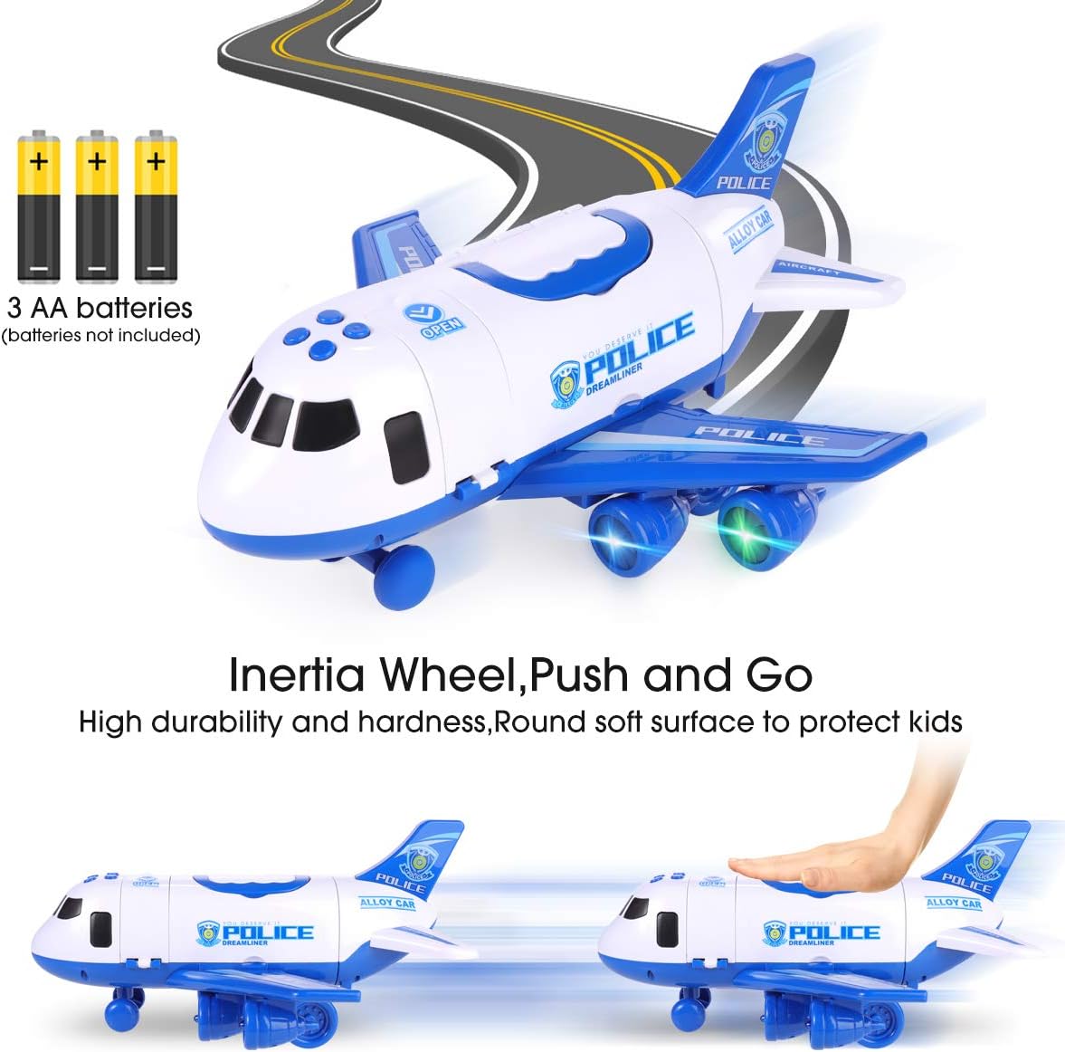 SHANNA Aircraft Vehicle Playset, Inertia Wheel Airplane with Vehicles Educational Toy Set, 1 Large Plane - Image 5