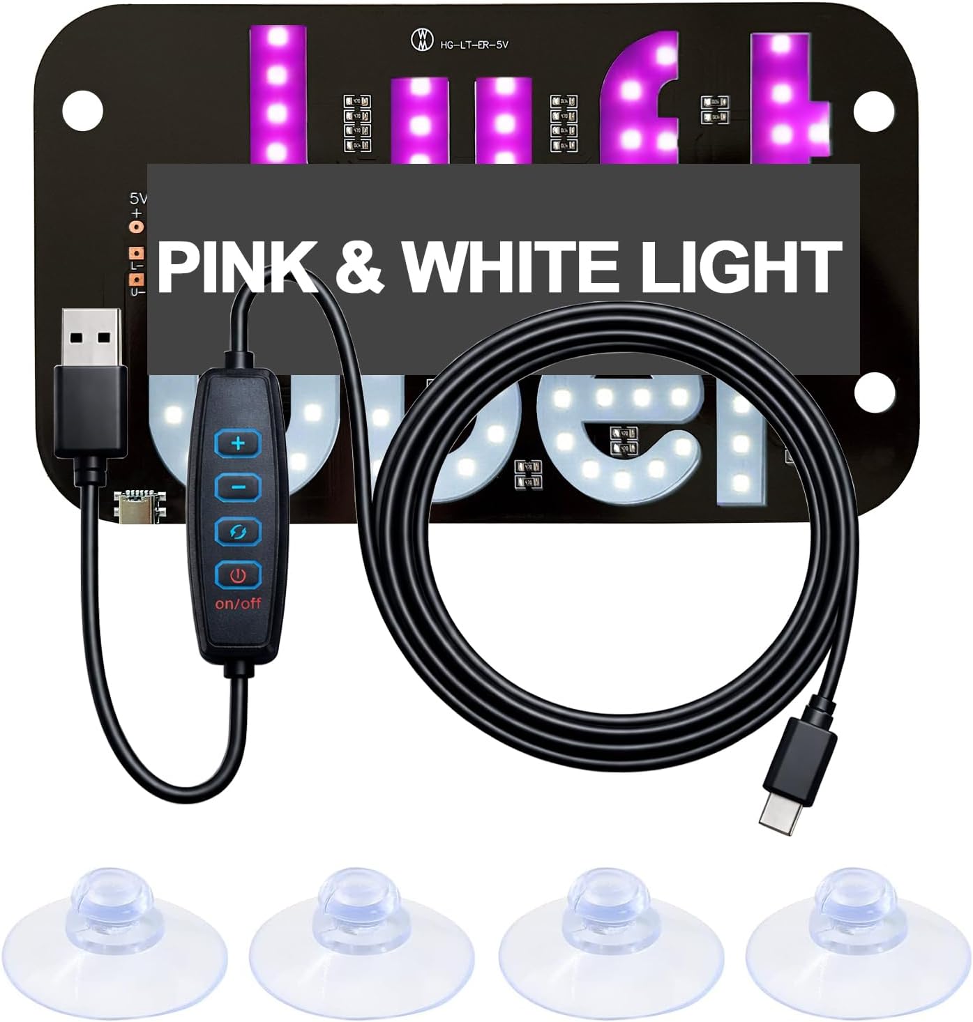 LED Light Sign for Car Windshield with 4 Suction Cups, USB A Switch Cable