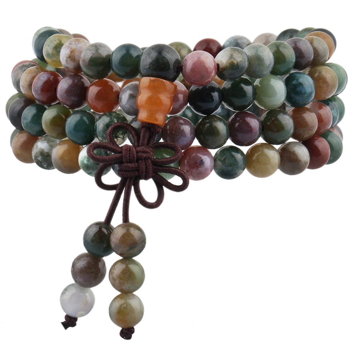 KYEYGWO 108 Prayer Mala Beads Wrap Wrist Bracelet for Women & Men, Tibetan Buddhist Meditation Stone Necklace for Unisex Elastic, Moss Agate