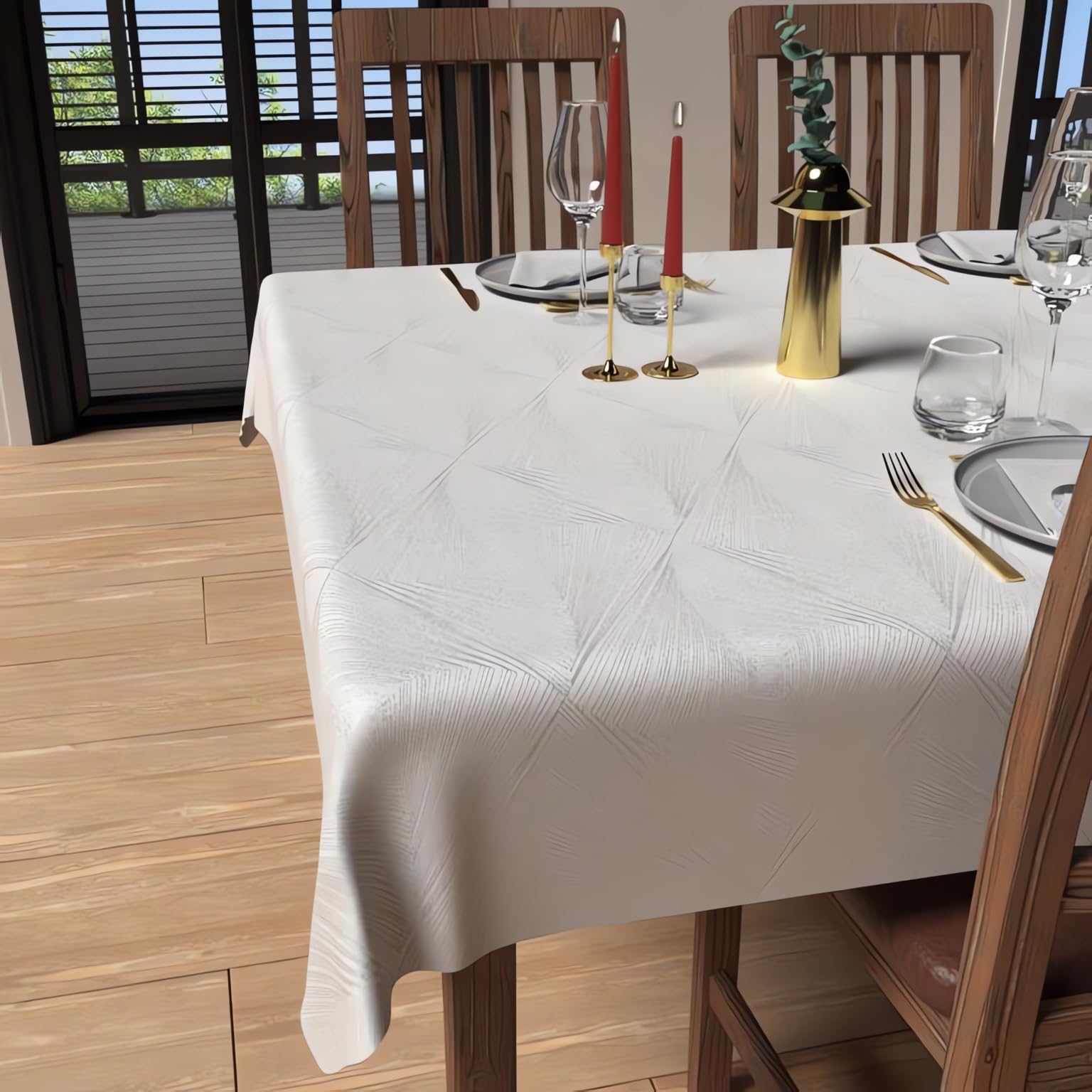 Soleil d'ochre Square Anti-Stain Tablecloth 180 x 180 cm Luxury White