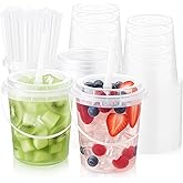 TREEHAC 50 Sets Clear Plastic Drink Buckets 24 oz PP Pails with Lids Straws and Handles Disposable Cups for Ice Cream Outdoor Holiday Travel Beach Birthday Pool Party Supplies