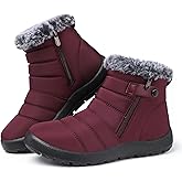 SHIBEVER Women Winter Snow Boots: Black Waterproof Walking Booties Non Slip Fur Lined Warm Outdoor Ankle Short Boot