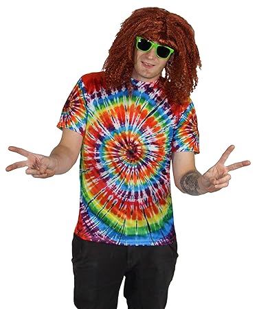 Foxxeo 70er Jahre Batik T-Shirt für Hippie Hippie Kostüm Herren Größe L