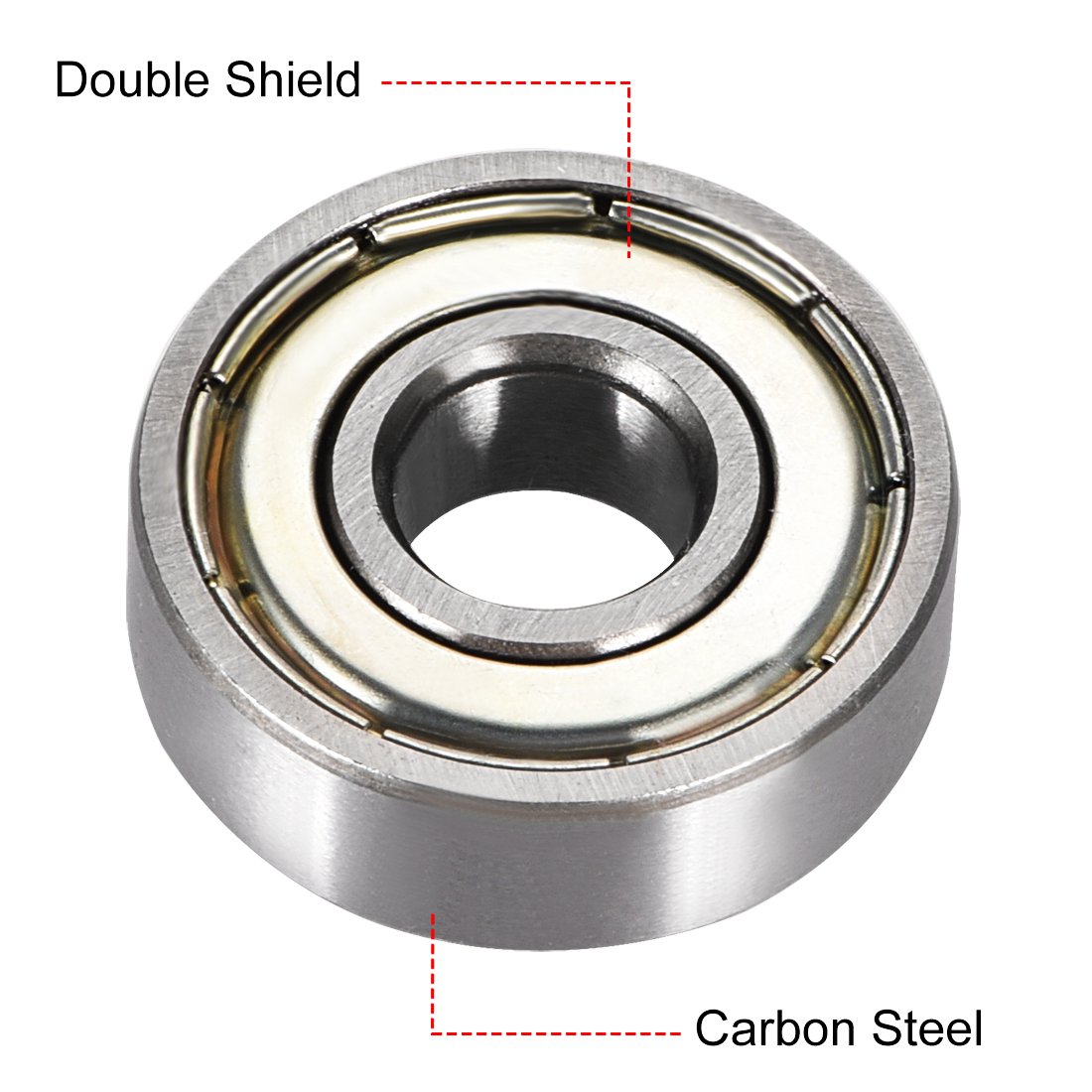 sourcing map 608ZZ Deep Groove Ball Bearing Double Shield 608-2Z 80018 8mm x 22mm x 7mm High Carbon Steel Z1 Bearings (Pack of 8) - Image 3