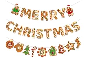Gifloon Gingerbread Merry Christmas Banner, Merry Xmas Banner for Christmas Party Decorations