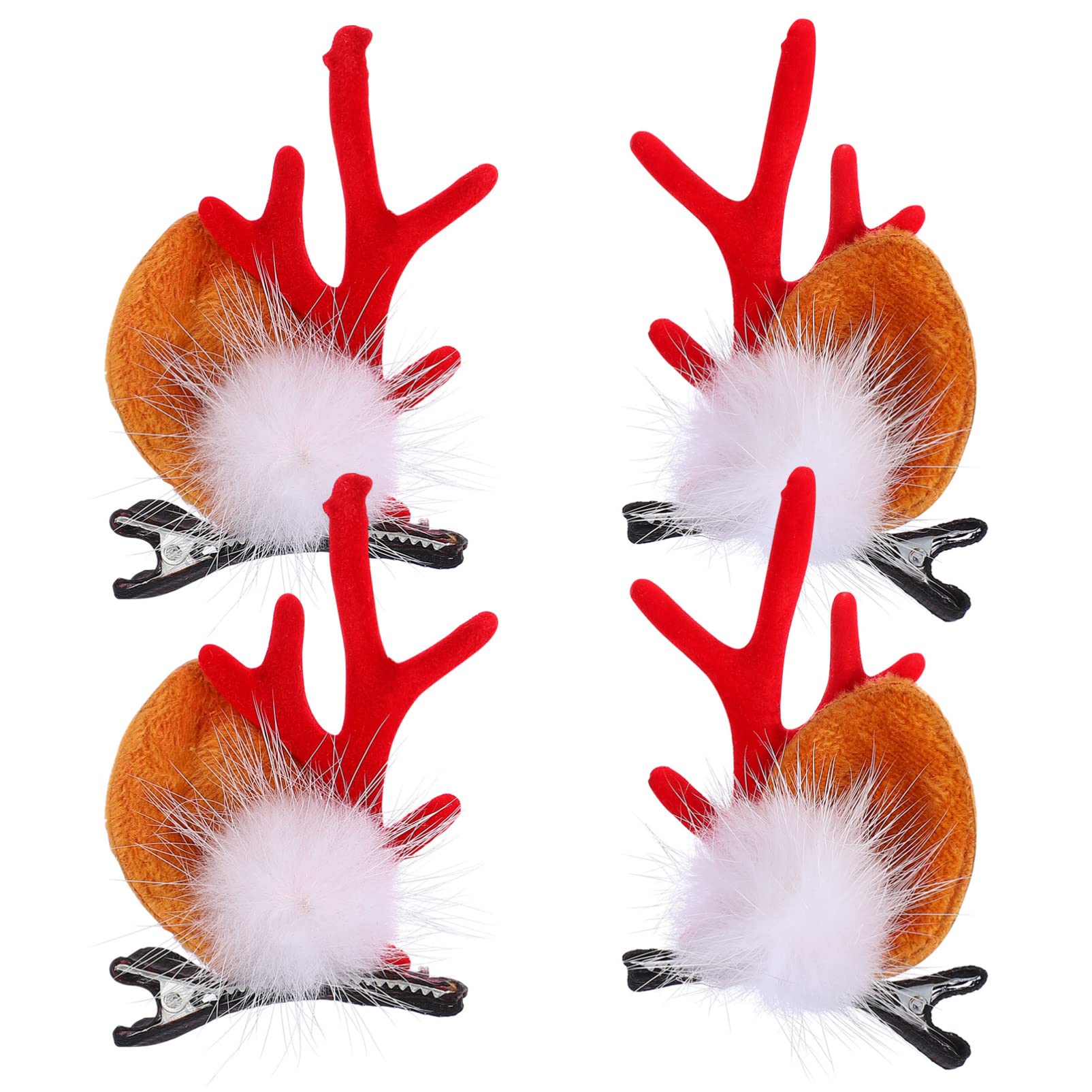 Lurrose 2 Pairs Christmas Reindeer Antlers Hair Clips Hairpins Cute Reindeer Hair Barrettes Alligator Christmas Hair Accessories with Deer Horn Ears for Kids Adults