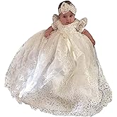 Pretty headband lace long Christening Baptism Dress for baby girl
