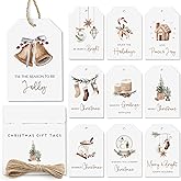 AUDREE 50 Pcs Christmas Gift Tags with String - Cozy Holiday Gift Tags for Xmas Presents - Christmas Name Tags for Gifts - Hanging Labels Decoration Xmas Winter Holiday Present DIY Crafts