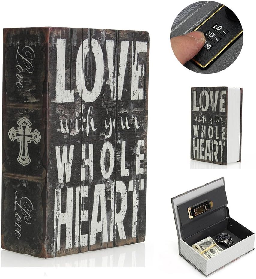 SAFETYON Diversion Book Safe Storage Safe Box Security Lock Security Box Great for Traveling Store Money, Jewelry, and Passport Fireproof Waterproof Antirust (Small, Love-Password)